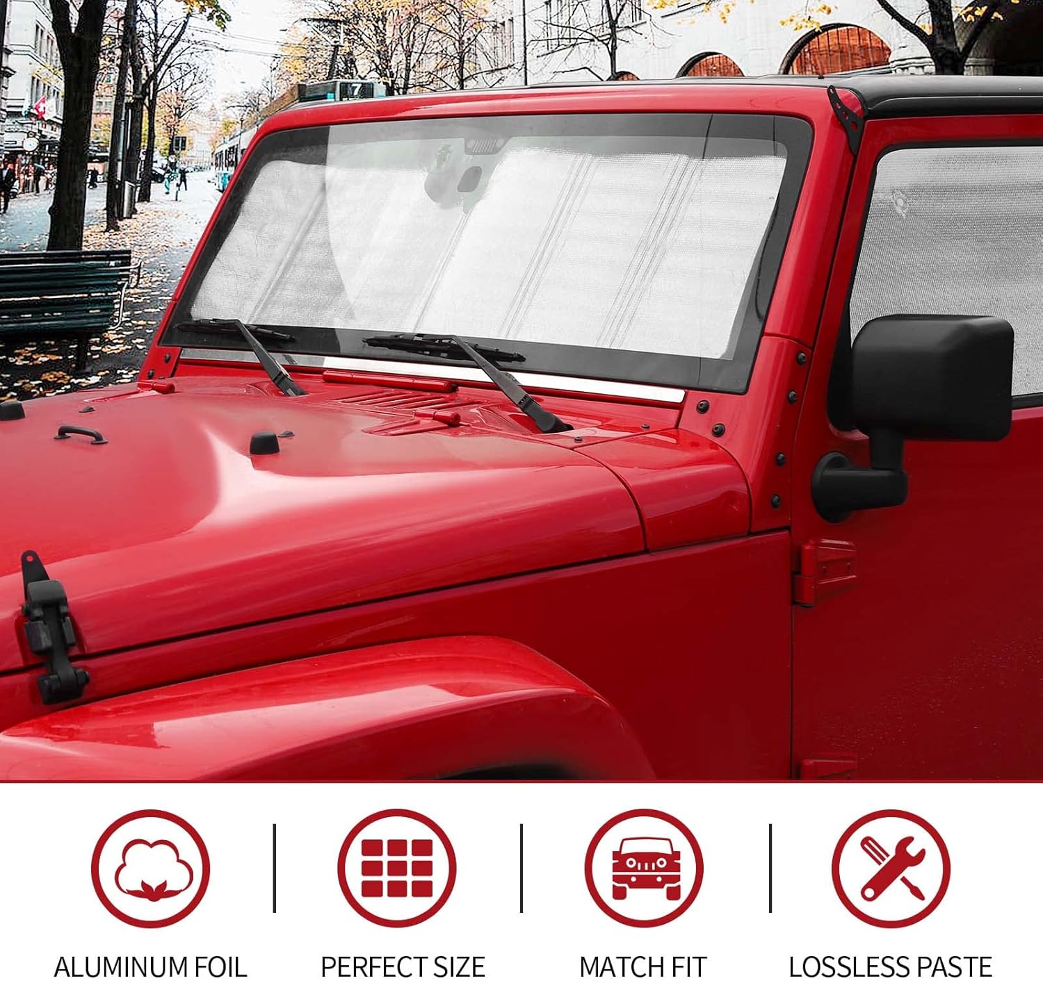 CheroCar for Jeep JK Windshield Sunshade Side Window Sun Shade Sunscreen Heat Sun Visor Compatible with 2007-2018 Jeep Wrangler JK JKU, 8PCS