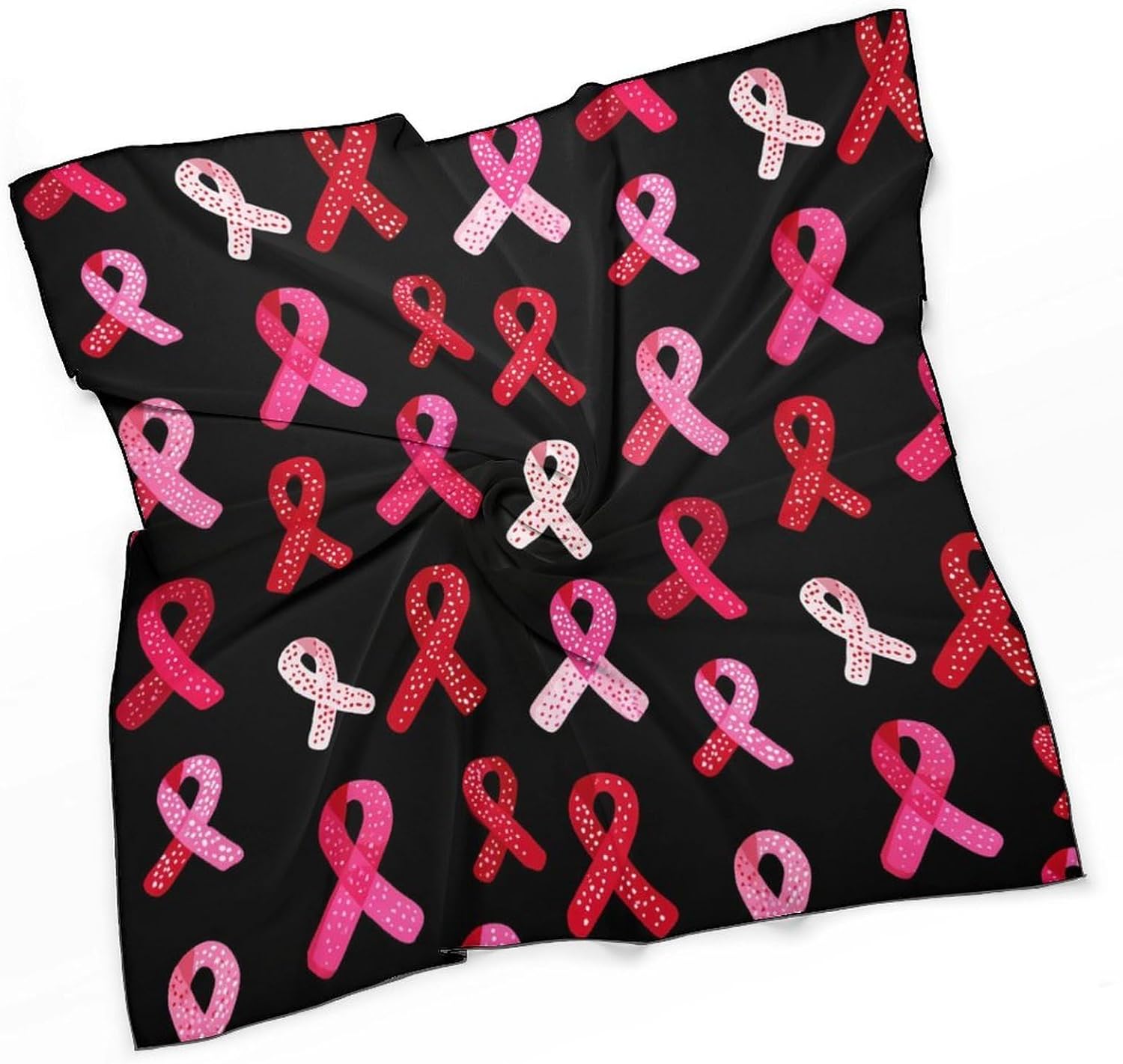 Breast Cancer Ribbon Silk-Like Square Scarf for Women Vintage Printed Neck Scarf Bandanas Hair Scarves