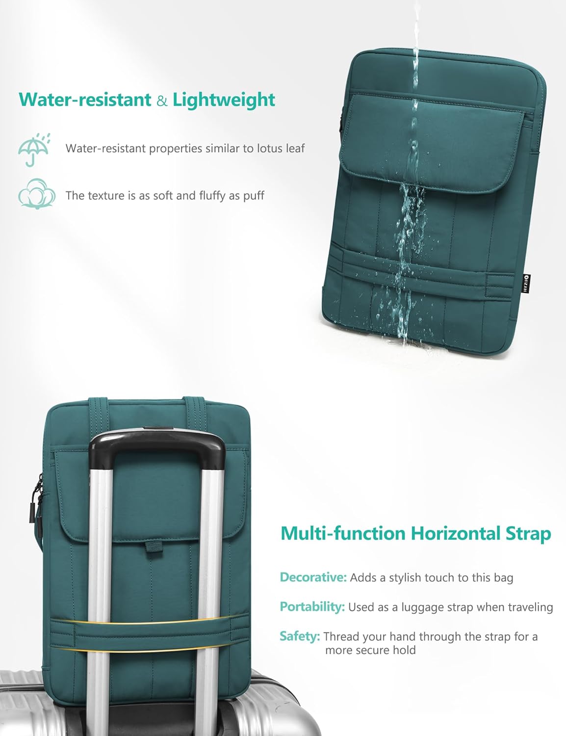 HYZUO 15-16 Inch Puffy Laptop Sleeve Padded Handbag for MacBook Pro 15/16, 15" 15.6" Dell/HP/Lenovo/Asus/Acer Notebook Chromebook, Women Slim Shoulder Bags Work Daily Bag, Dark Green