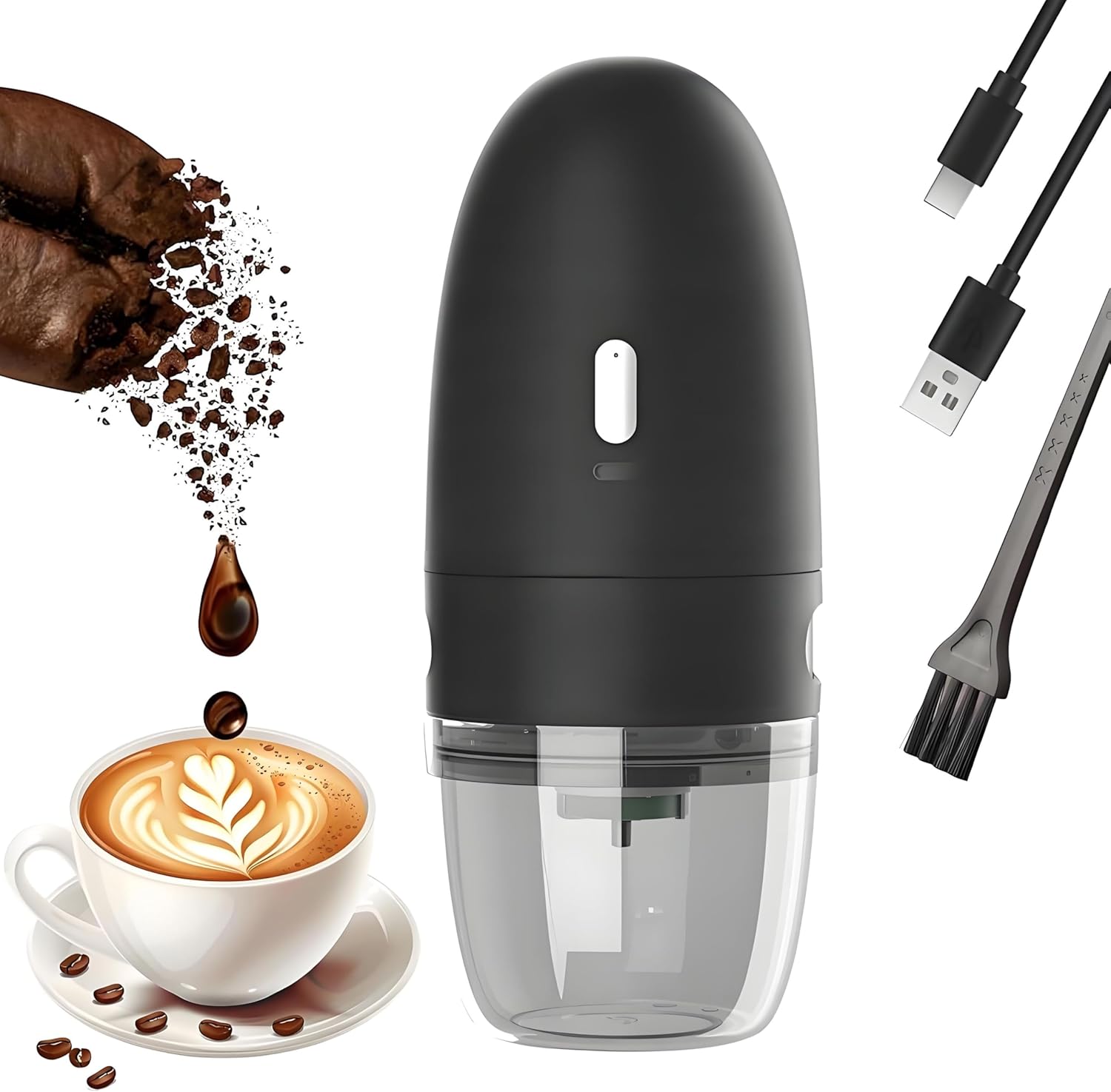 Electric Coffee Grinder, Conical Burr, Adjustable Grind Settings | Portable USB-C Rechargeable, for Espresso, French Press, Cold Brew, Travel & Home, Black