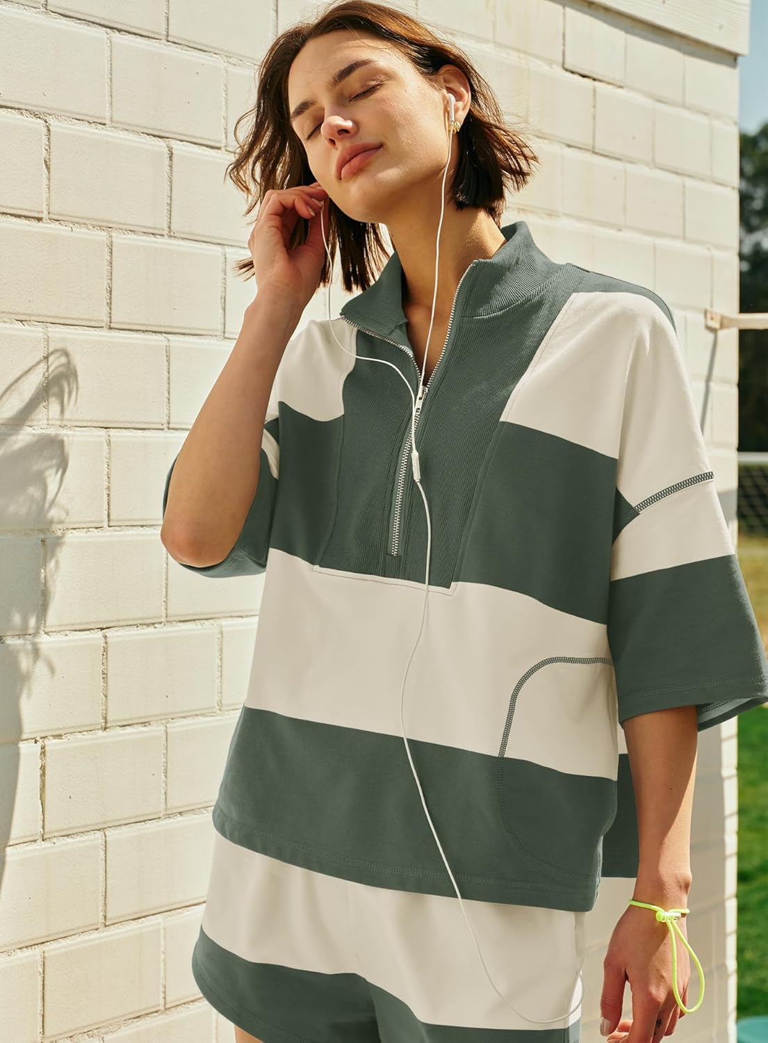 Yanekop Womens 2 Piece Outfits Summer Striped Lounge Set Two Piece Matching Workout Sets Oversized Short Sets Tracksuits - Image 5