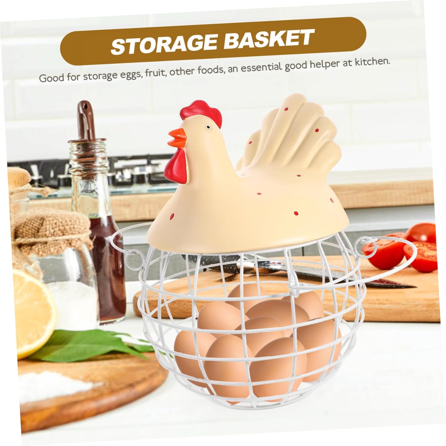Creative Chicken-shaped Iron Art Egg Holder Basket Multi-function Fruit Container and Storage Organizer for Kitchen Farmhouse Rustic Decor Construction Random Color Random Color