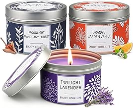 YMing Scented Candle Gift Set, 3 Pack Large 6.2oz Soy Wax Candles, 35-40 Hour Burn Time, Aromatherapy Candles for Women, Home Fragrance, Birthday, Wedding, Lavender|Orange Blossom | Mahogany Candle
