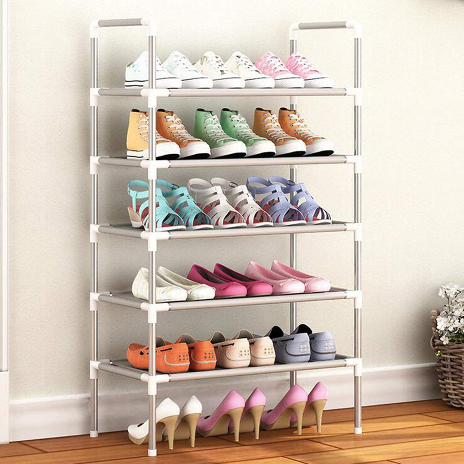 Shoe Rack Easy Assembled Non-woven 5 Tier Shoes Shelf Storage Organizer Stand Holder Keep Room Neat Door Space Saving
