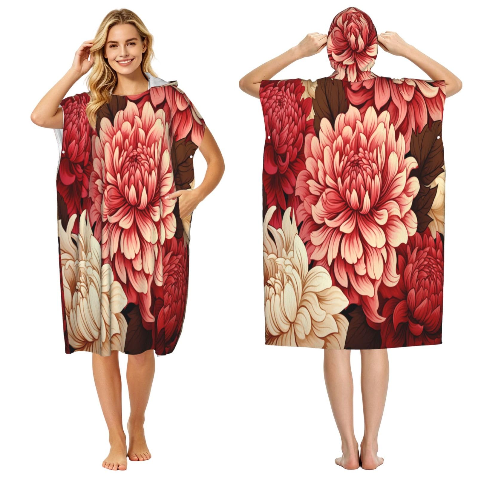 DTHKJNLSF Gradually Blooming Flowers Adult Hooded Beach Poncho Towel