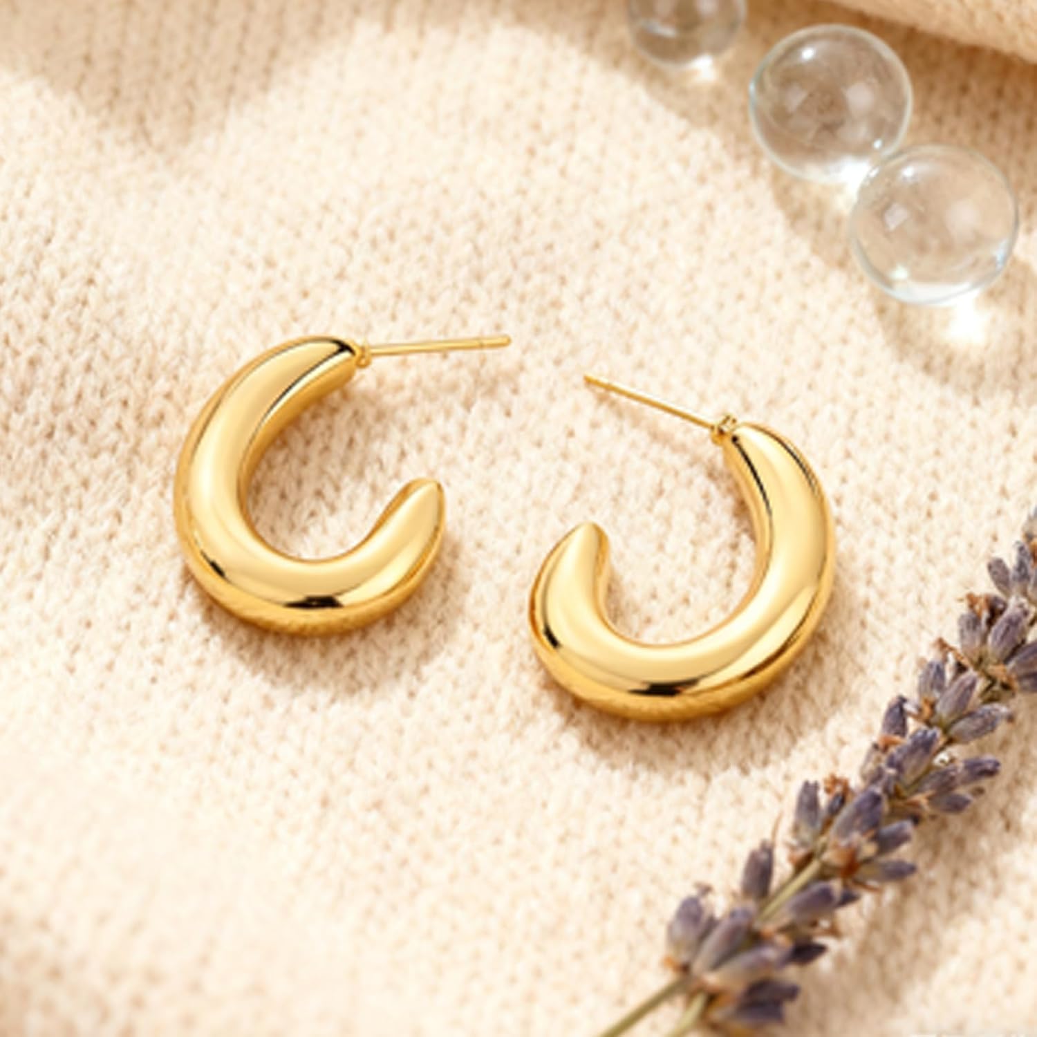 3/6 Pairs of Hypoallergenic Mini Gold Stud Earrings for Women, Shiny High Polish Hypoallergenic Ear Jewelry for Women, Mixed Styles (Ball, Teardrop, Geometry) Gift bag - Image 5