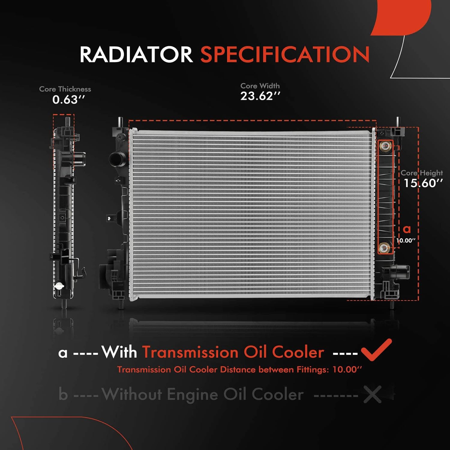 A-Premium Engine Coolant Radiator Assembly with Transmission Oil Cooler Compatible with Chevrolet Spark 2016 2017 2018 2019 2020 2021 2022, Automatic CVT Transmission