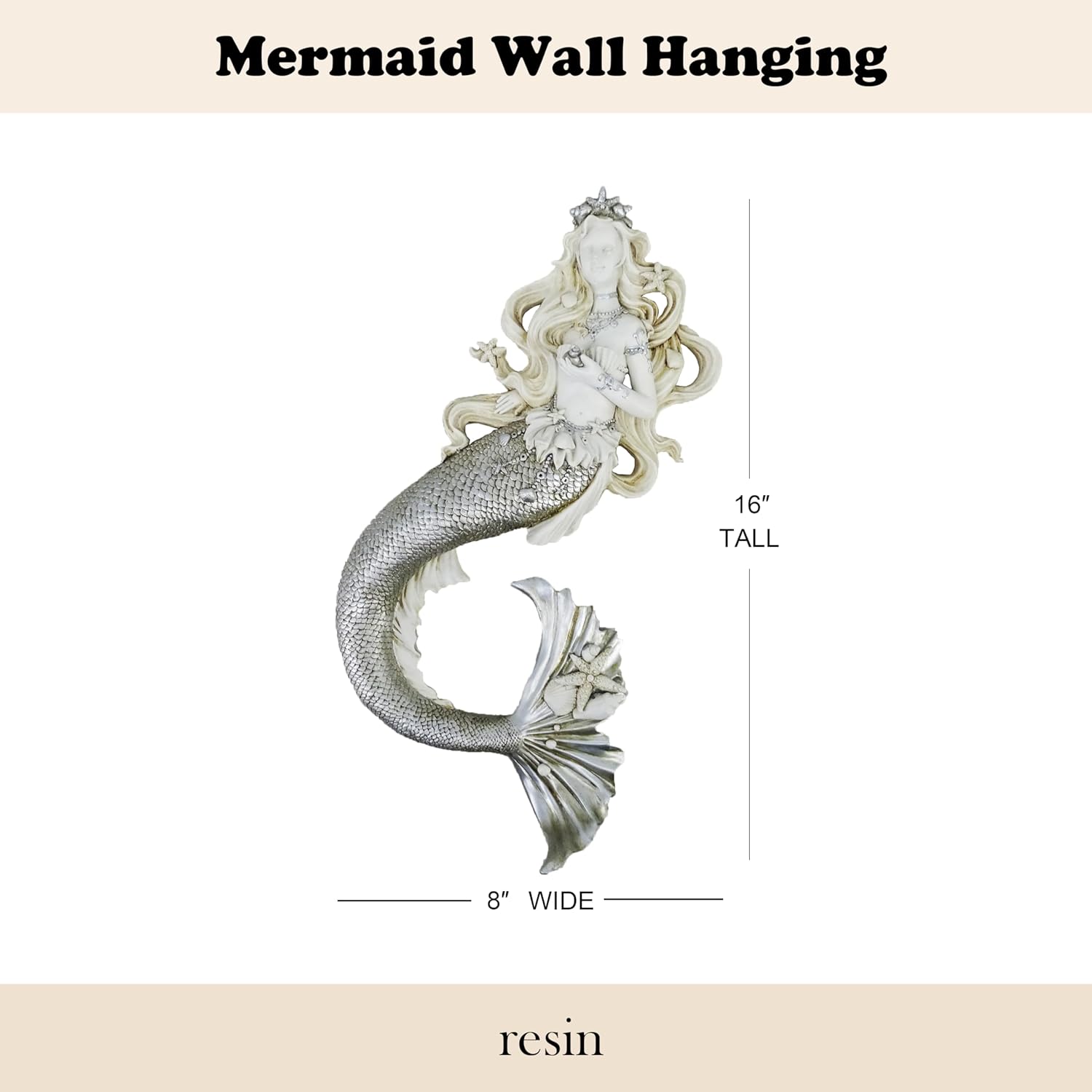 YHHRESINHOME 16-inch Mermaid Statue Wall Mounted Sculpture Wall Decoration Indoor Outdoor Sculpture Mermaid For Patio Backyard Decoration