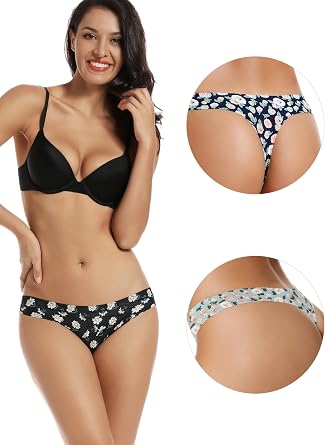 voenxe Seamless Women Underwear Thongs,No Show Ladies Workout Thong,5 Pack | Invisible Breathable Comfortable Mesh Panties,No Seam Soft Low Rise Cut Athletic Undies for Sports Gym Running Exercise Work