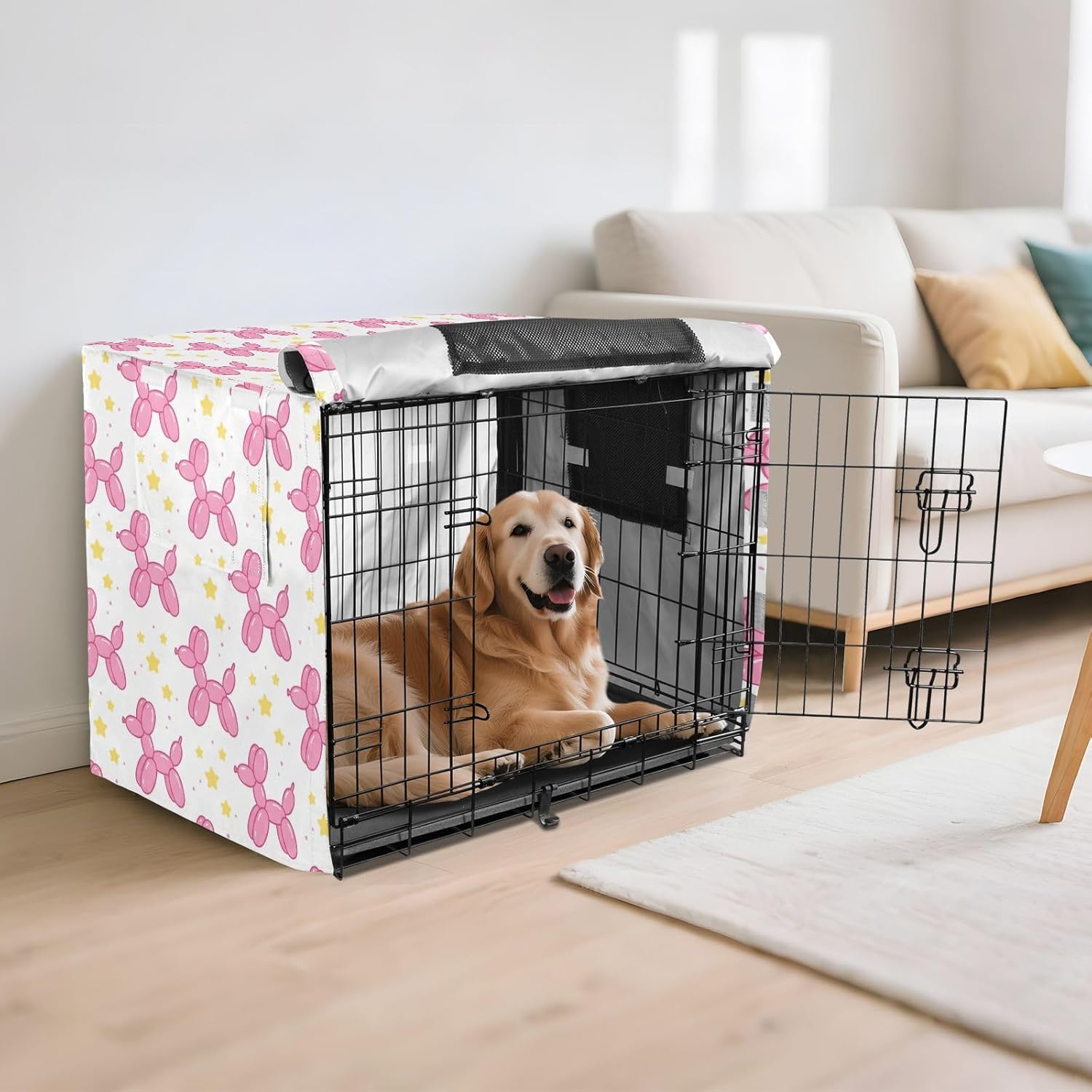 Duty 600D Silver Coated Dog Crate Cover, Water-Resistant Balloon Dogs Pet Kennel Canopy with Mesh Windows for Optimal Ventilation, Universal Fit for Standard Wire Cage, Indoor & Travel