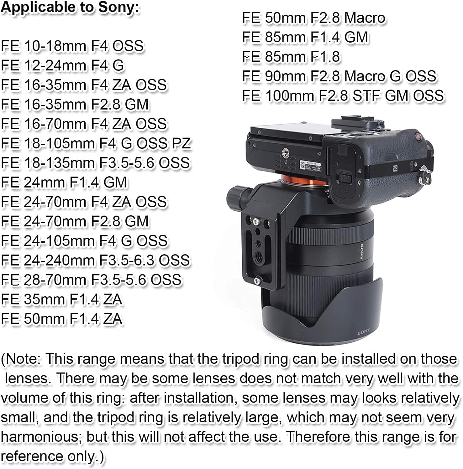 Lens Collar Tripod Mount Ring Support Bracket Holder for Sony FE 24-240mm f/3.5-6.3 OSS, 24-105mm f/4 G OSS, 16-35mm f/2.8 GM, 24-70mm f/2.8 GM, 35mm f/1.4 ZA, 50mm f/1.4 ZA, 85mm f/1.4 GM