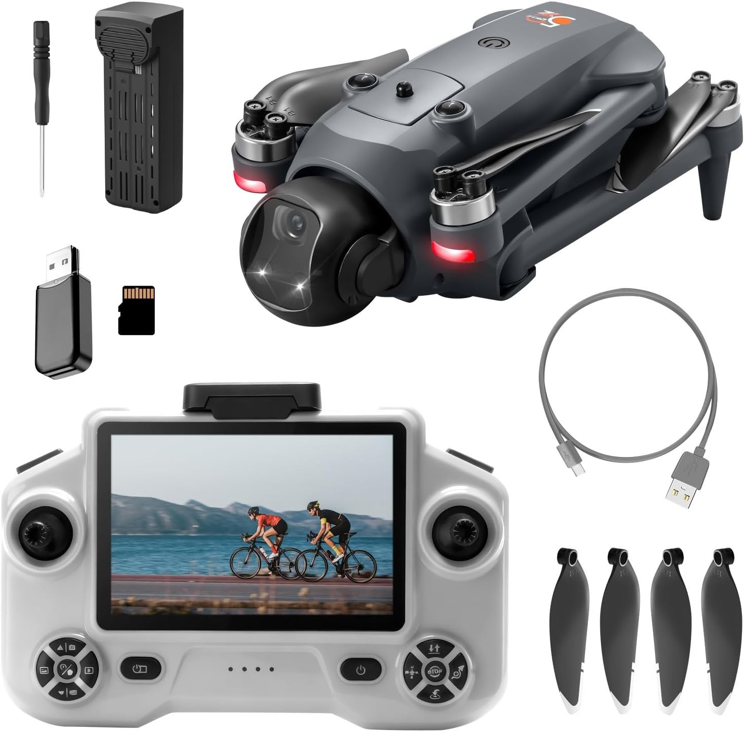 GPS Drones W/2K Camera for Adults, Brushless Motor, 5.9'' Screen, 5G FPV Drone, Infrared Obstacle Avoidance, Airdrop Function, 2000M Distance, 20Min Battery Life, RC Quadcopter for Beginner (Grey)