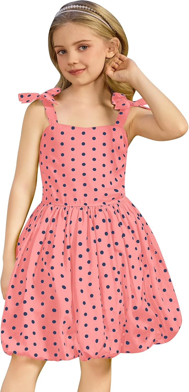 ODIZLI Kids Girls 1950s Retro Dress Spaghetti Straps Polka Dot Bubble Dress Trendy Rockabilly Dresses Summer