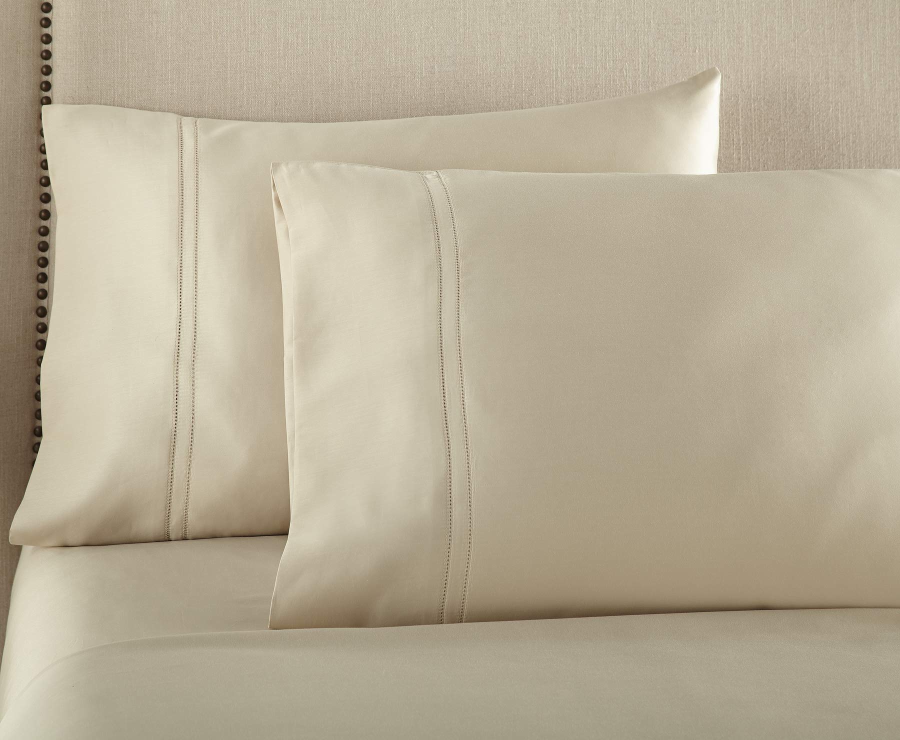 Pure Parima Egyptian Cotton Pillowcase Set, Extra-Long Staple, Double Hem-Stitched, Side Envelope Enclosure, 2 Pillowcases, All Natural (Tan, King)