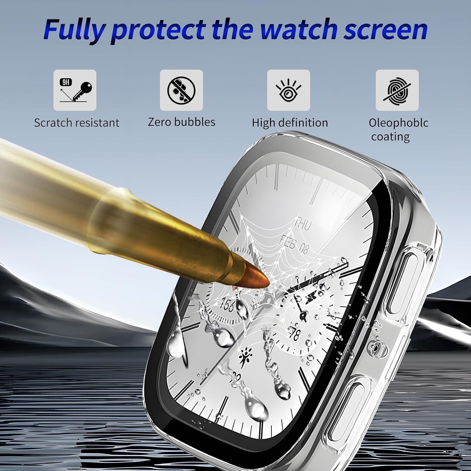 2 Pack for Amazfit Active 2 Square Screen Protector Case [Full Coverage], Hard PC Bumper All-Around Protective Accessories for Amazfit Active 2 Square Built-in Tempered Glass Film