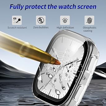 2 Pack for Amazfit Active 2 Square Screen Protector Case | Hard PC,Built-in Tempered Glass Film,Full Coverage,All-Around,Shockproof,Bumper,Protective Cover,Protective Accessories
