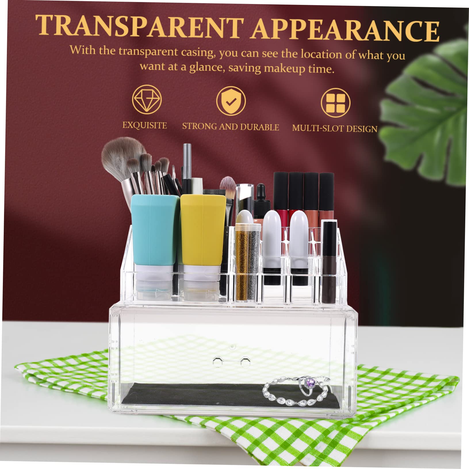 Caja de Almacenamiento Acrílica Cajones para Cosméticos | Transparente, Diseño Simple, para Exhibición y Orden de Barras Labiales y Sombras