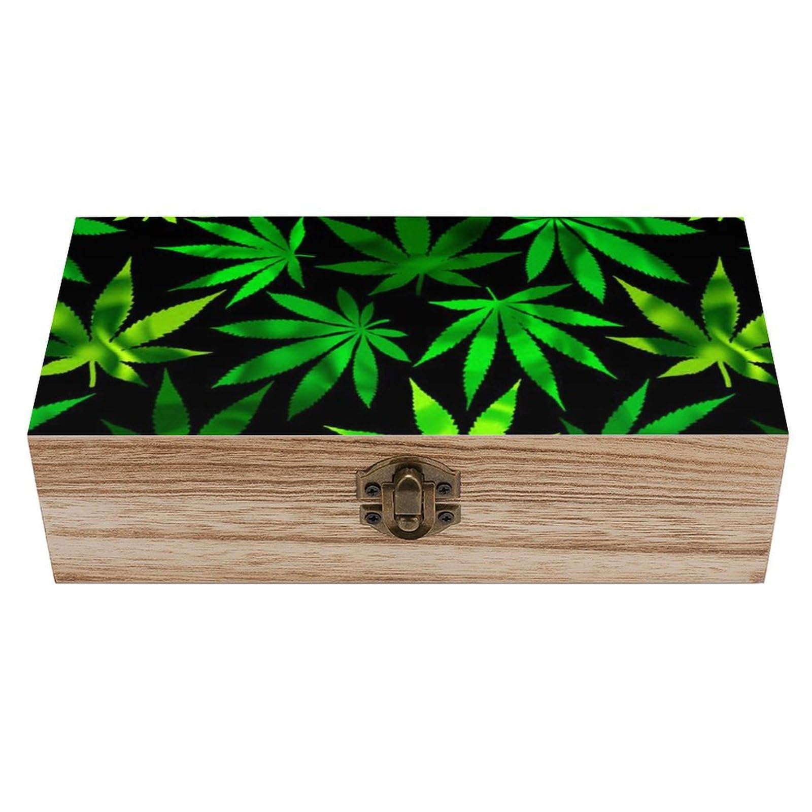 Cgsbngha Style Weed Leaf Wooden Storage Boxes With Lid Memory Box Decorative Organiser For Office And Home