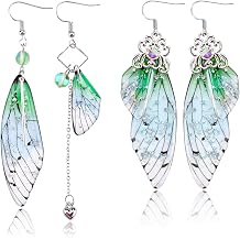 Cottagecore Butterfly Wing Earrings 1 Pair 14K Gold Foil Fairy Wing Earrings & 1 Pair Fairycore Asymmetrical Earrings for Women Drop Dangle Earrings