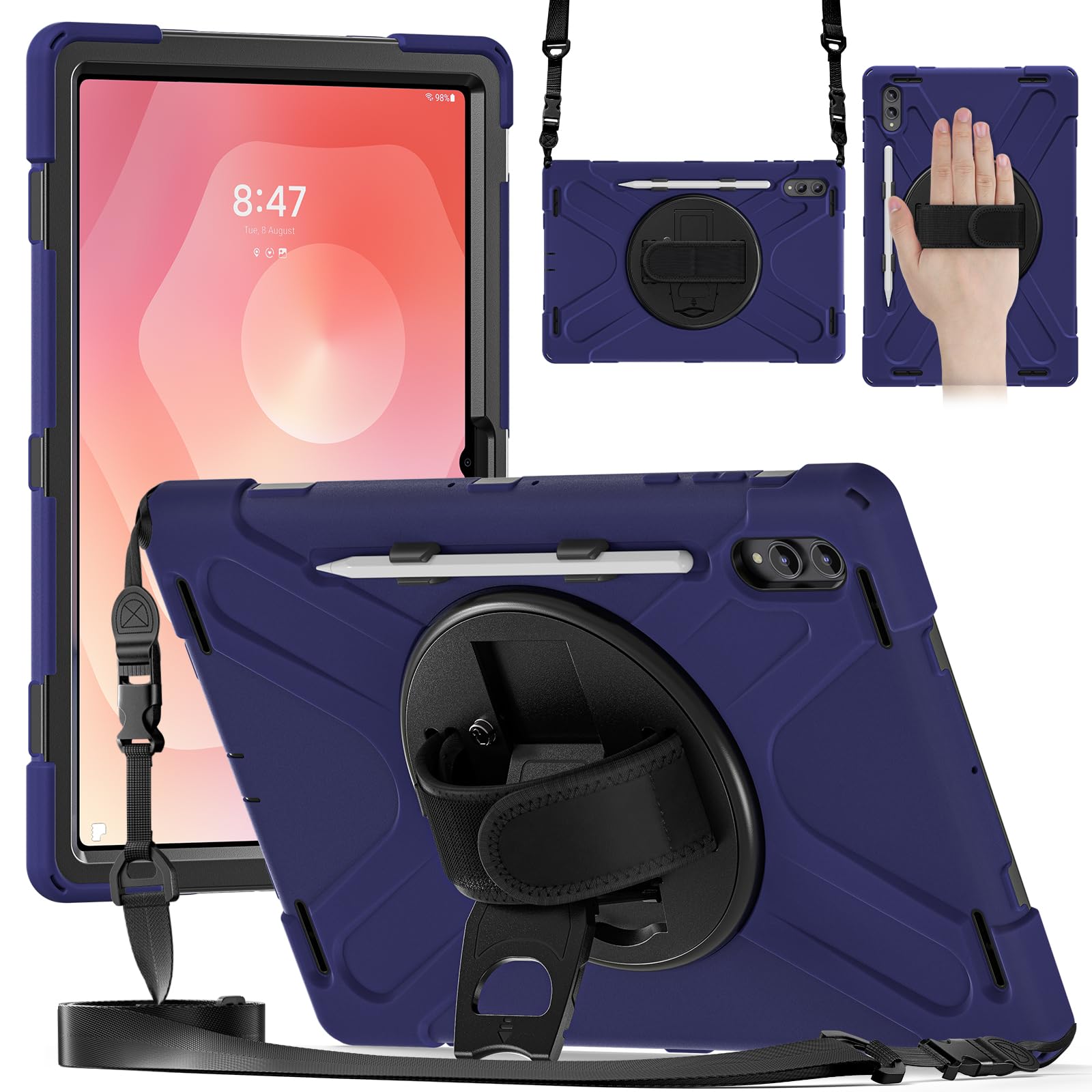 Etui kompatybilne z Samsung Galaxy Tab S12 Ultra 37.1 cm 2026 (SM-X940/SM-X946B), klasy wojskowej, odporne na wstrząsy, pokrowiec ochronny, stojak, pasek na rękę i pasek na ramię, odporne na upadki