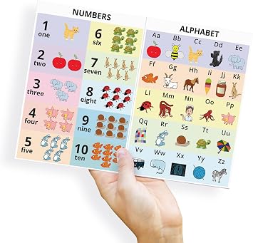 PinMaze Alphabet Numbers Colors 2D 3D Shapes Table Chart Poster Quick Reference Card - Educational Summary Sheet Laminated Card A4 size 11.69 x 8.27 inch