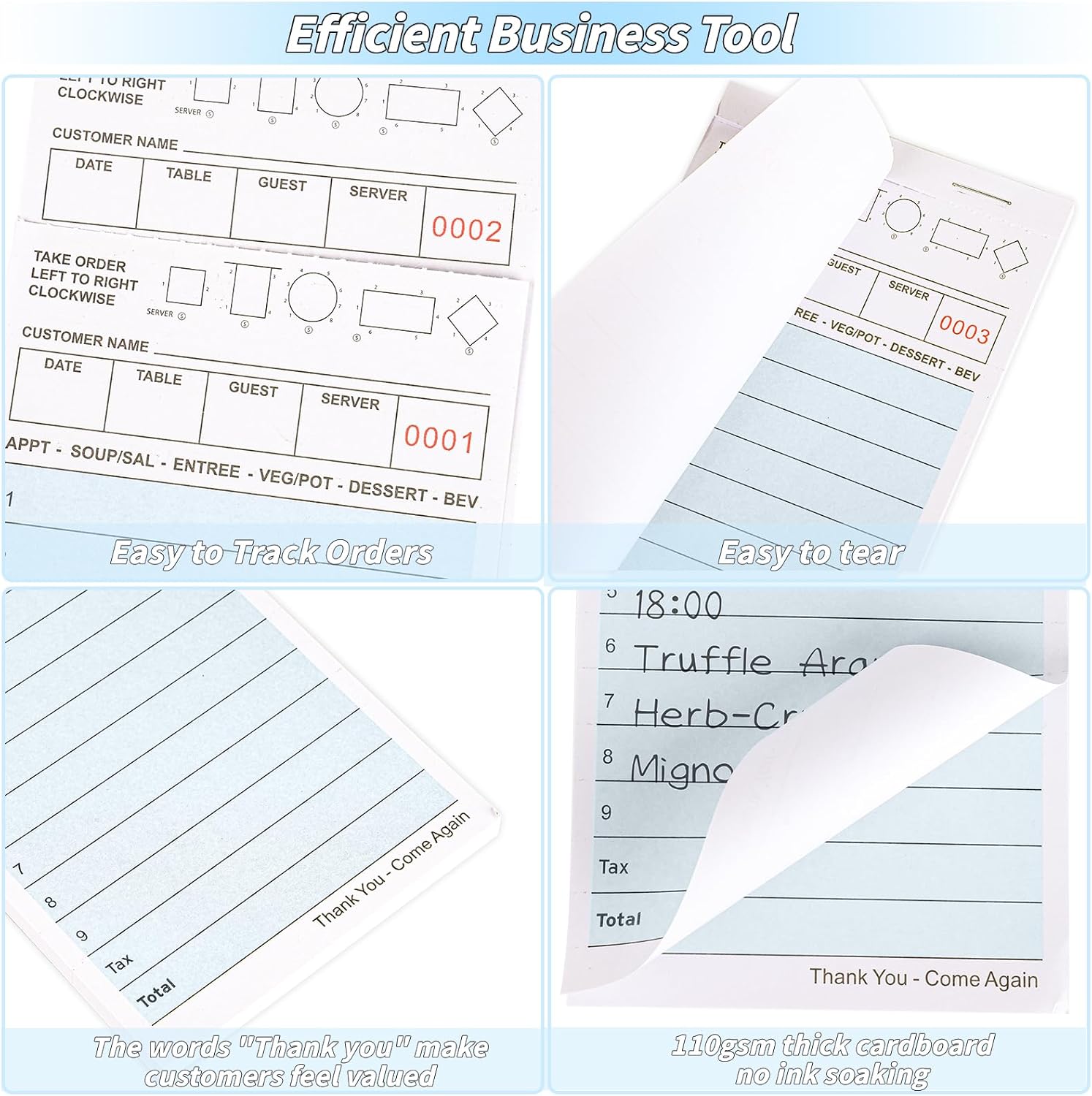60 Pack Server Note Pads Bulk Guest Checks Books for Servers,Total 3000 Sheets Server Orders Paper Blue Food Receipt Book Numbered Waitress Notepads for Restaurant Bar Cafes Food Trucks Hotels Use - Image 4