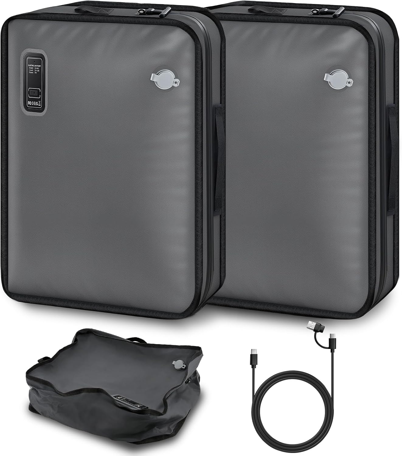 Vacuum Bags for Travel with Built-in Pump, 2 Pcs 43L Reusable Vacuum Bags, Portable Space Saver, No Battery Needed, with USB Cable, for Travel, Outdoor, Storage, IPX5 Waterproof