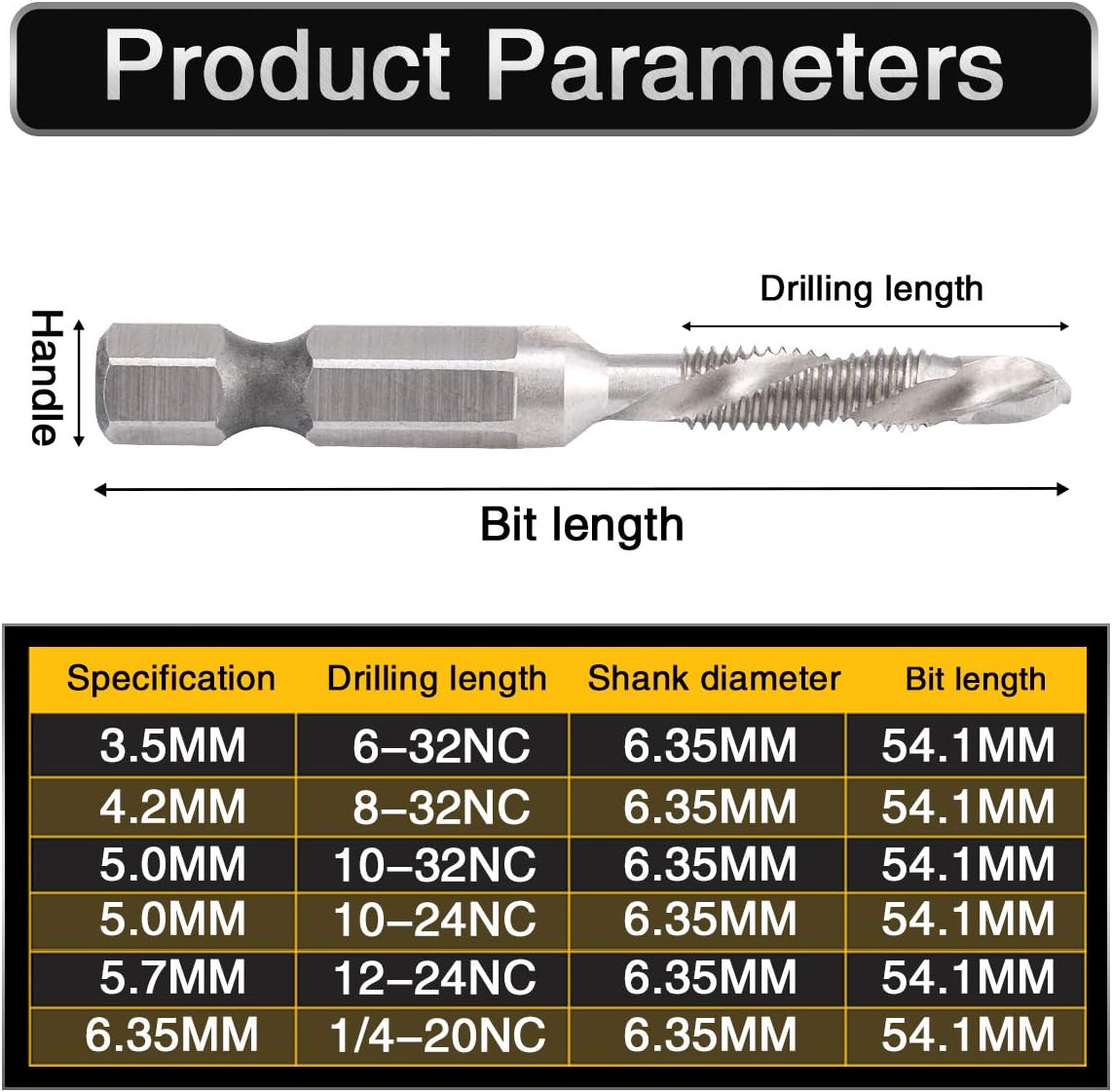 6Pcs Drill Tap Combination Bit Set HSS Deburr Countersink Bit 1/4 Hex Shank Tool Kit