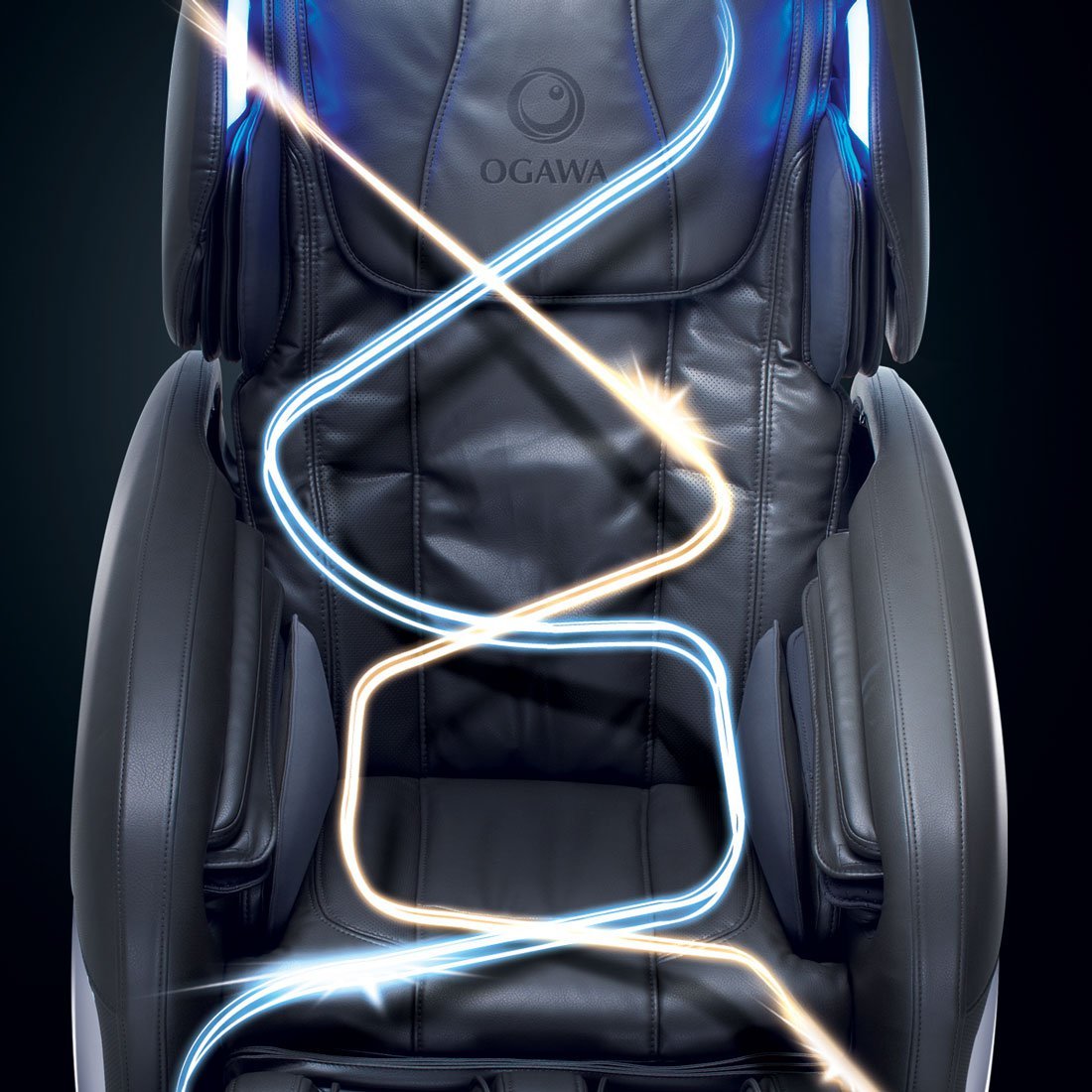 Massage chair with light trails indicating full body massage path