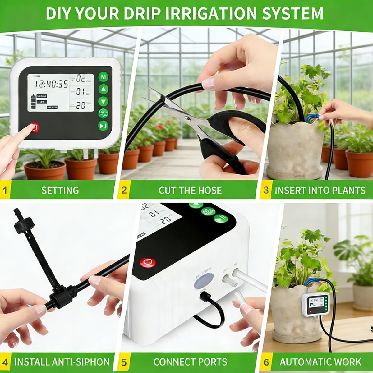 Automatic Watering System with Programmable Timer,Auto Drip Irrigation System with 13-Gallon Bucket for 15 Potted Plants,Low Water Level Sensor for Garden, Balcony, Indoor Plants, Drip Irrigation