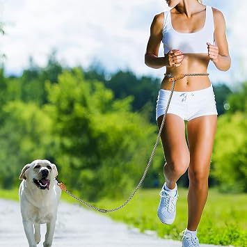 Mile High Life Hands Free Dog Leash, Crossbody Waist Leash with Genuine Leather Connection, Multifunctional Adjustable Slip Lead for Dog Walking Running (Black Khaki, 7FT)