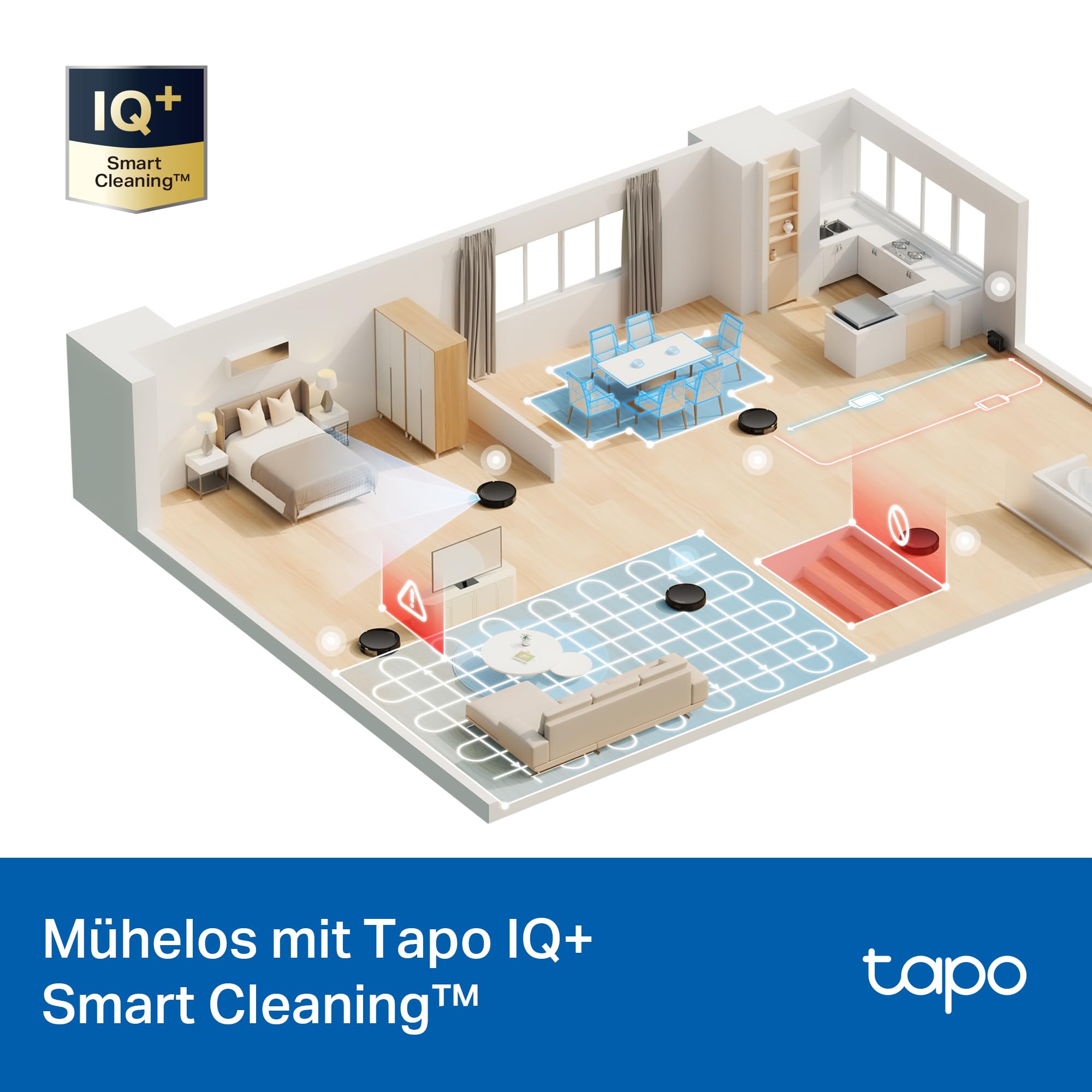 Tapo RV20 Max Plus Saugroboter mit Wischfunktion und automatischer Absaugstation, 5300Pa Ultra-Starke Saugkraft, 83 mm Ultra-schlank, kompatibel mit Alexa & Google Assistant Sprachsteuerung, App
