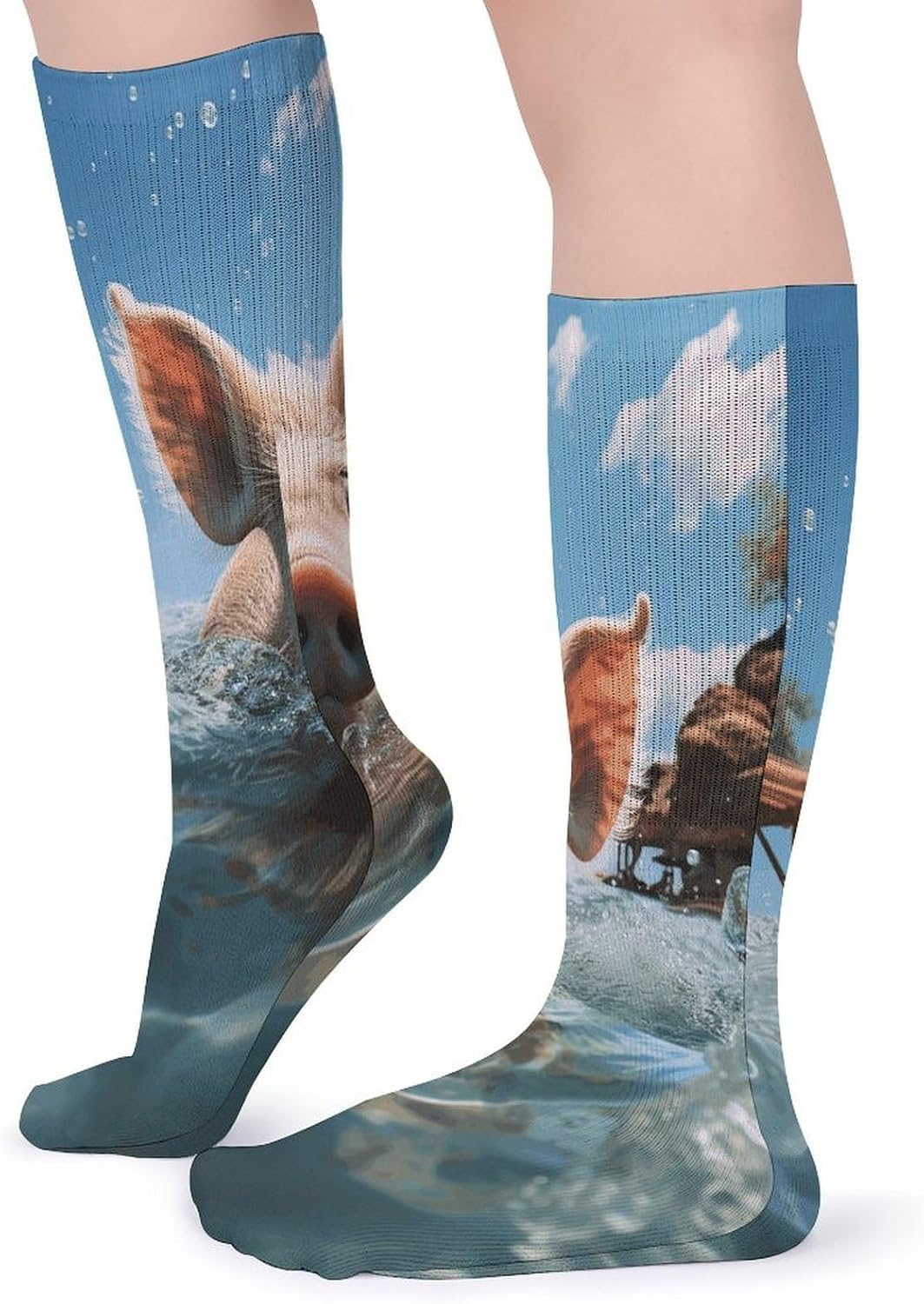 Pig Swim Bathe Knee High Socks Cozy Knee High Socks Soft Mid-Length Sock for All Seasons Daily Wear Adult