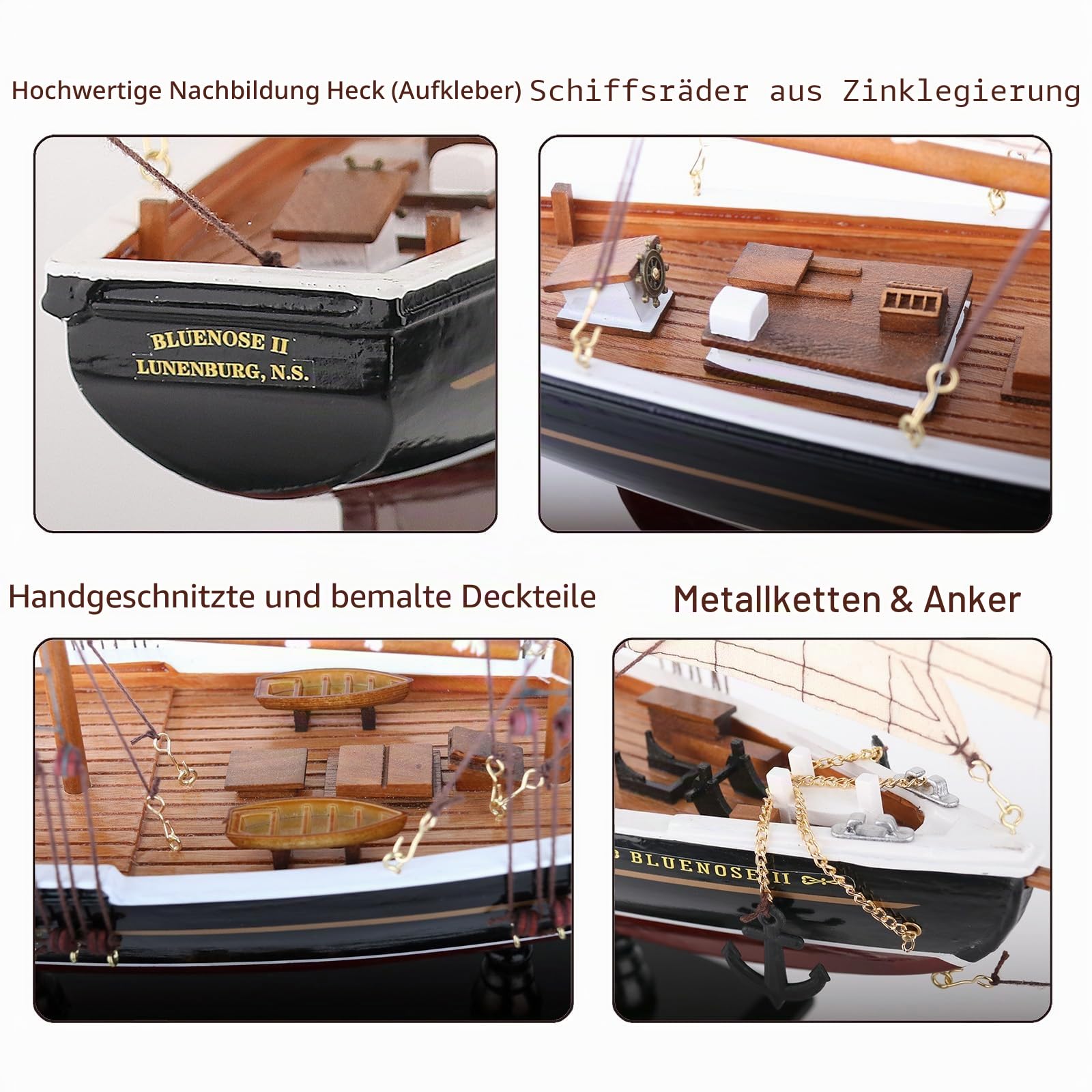 NAUTIMALL 66 cm großes Segelboot-Modell aus Holz, Segelyacht, Bluenose, Schooner, Schiff, Nachbildung, nautische Heimdekoration, Display-Kollektion, Wasserfahrzeug (66 cm)
