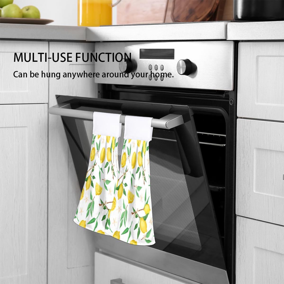 Cute Lemon Branches Flowers Kitchen Hand Towels 2 Pcs Lemon Fruits Hanging Tie Towels Loop for Kitchen Bathroom Holiday Decorative Absorbent Dish Towel Washcloth