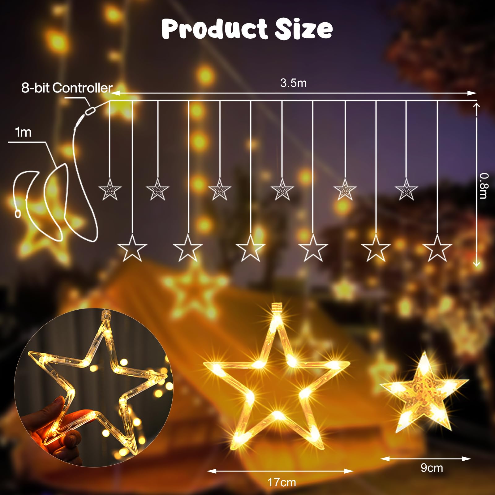 FANSIR LED Sternenvorhang Lichterkette 1x1 M – 50 LEDs, 8 Modi, IP44 Wasserdicht, Warmweiß