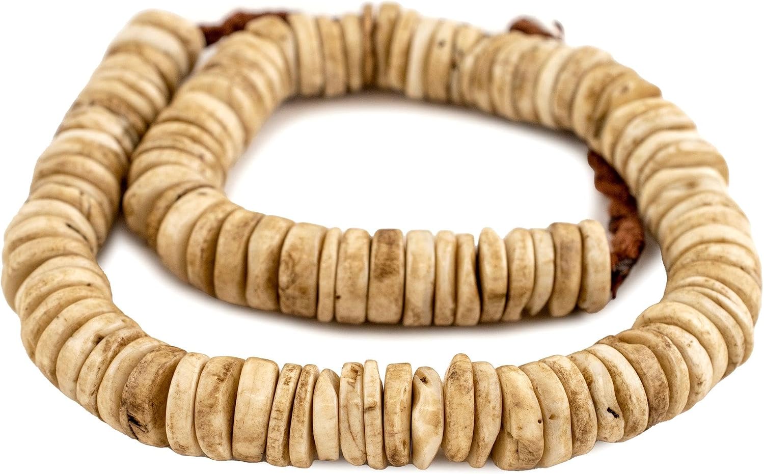 Vintage Style Naga Conch Shell Disk Beads: Handmade 16mm Brown Shell Beads for Unique Jewelry Designs | 24 Inch Strand