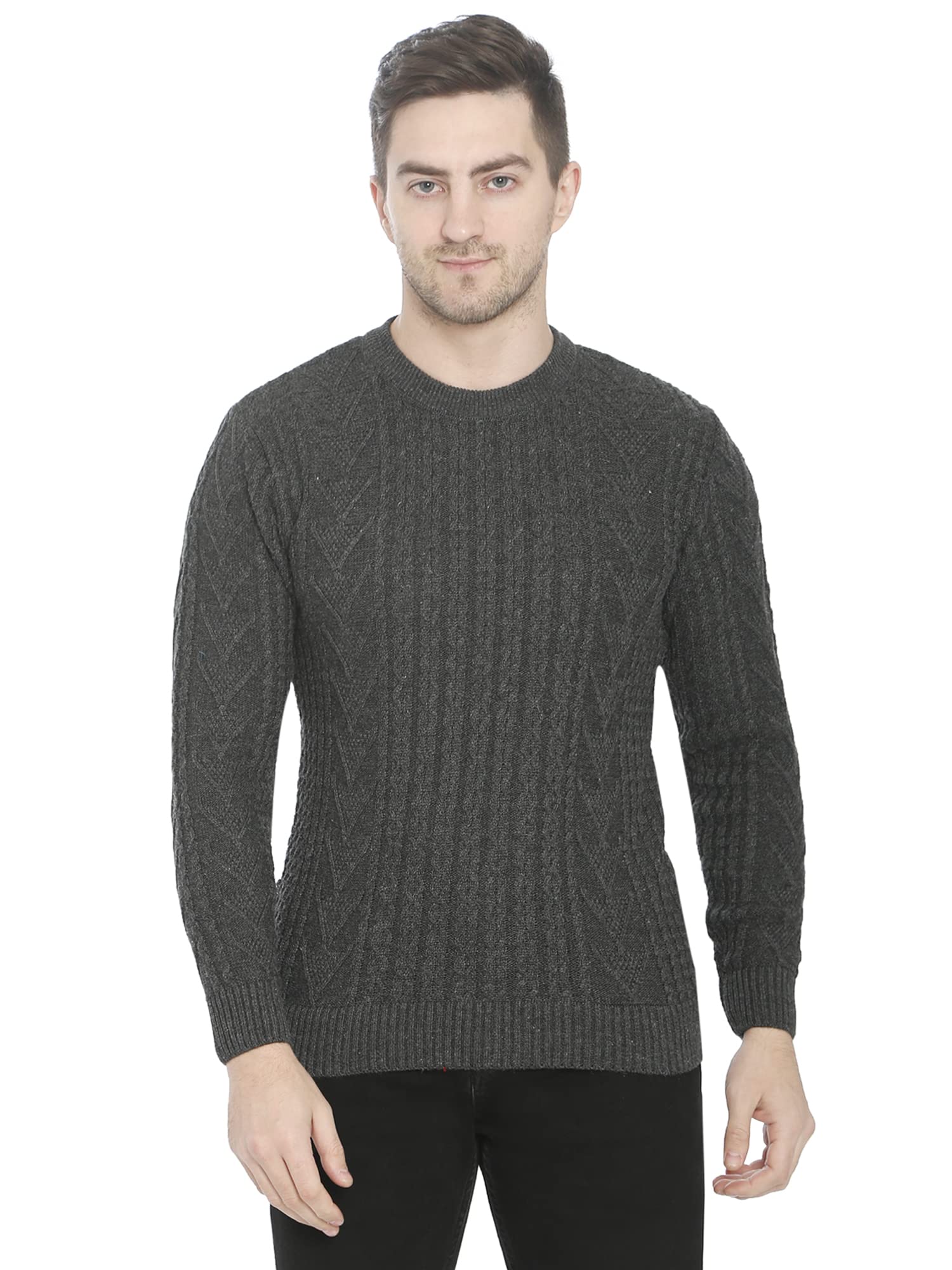 MatelcoMens Round Neck Full Sleeves Self Design Sweater Pullover
