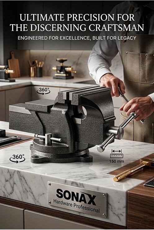 Transformacion Professional 150 mm Ağır Hizmet Tipi 360° Döner Tabanlı Masa Mengenesi, Dövme Çelik, 45 cm Gövde Uzunluğu
