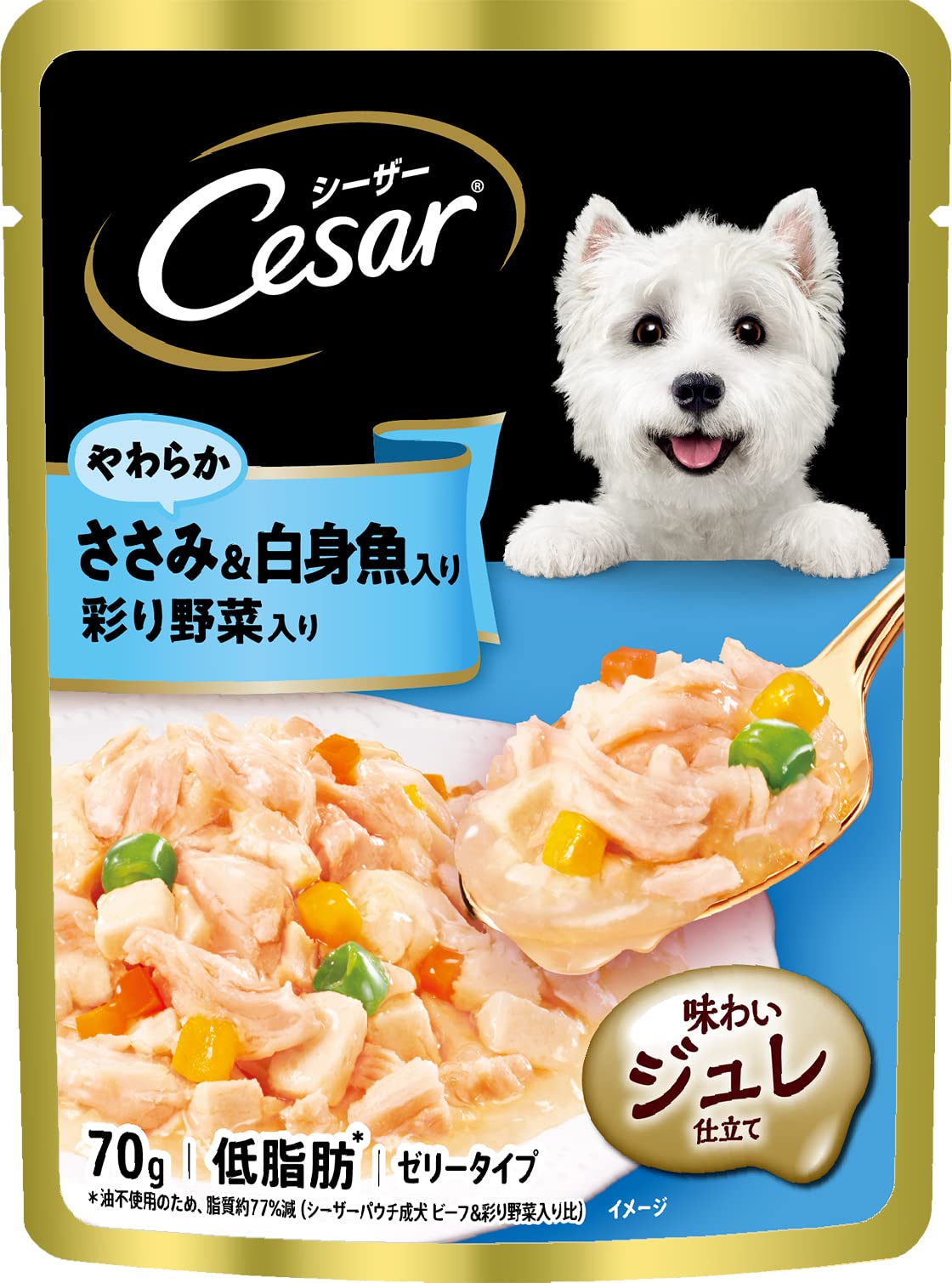 シーザー パウチ 成犬用 70gx32袋 やわらかささみ&白身魚入り 彩り野菜入…