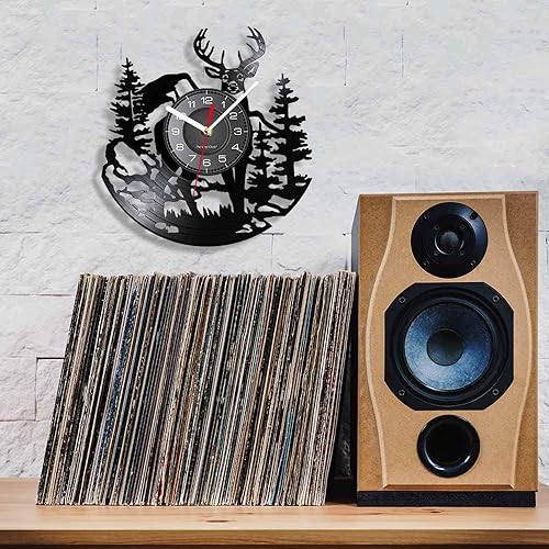 Miniatura 9 de Reloj de pared de vinilo LED de caza de ciervos con 7 colores que cambian de álbum reutilizado, naturaleza, vida silvestre, paisaje, sombra de alce,