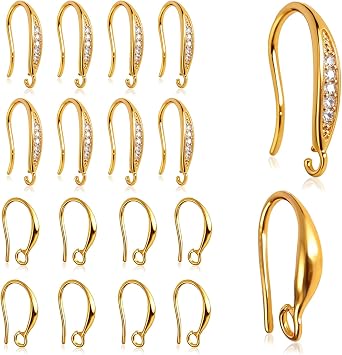 stino 16Pcs Chunky Earring Hooks for Jewelry Making 18K Gold Plated