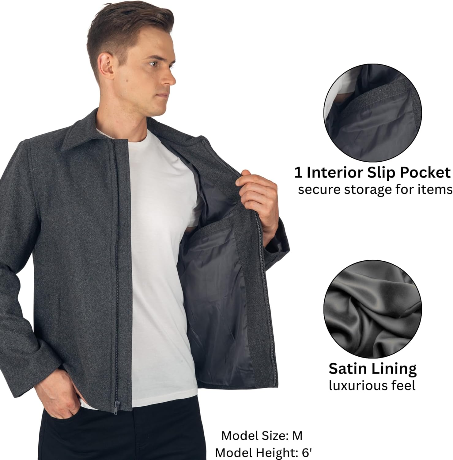 Alpine Swiss Grant Mens Wool Blend Jacket Classic Zip Up Coat Business Casual Hip Length Classic Collar Jacket Warm Coat - Image 5