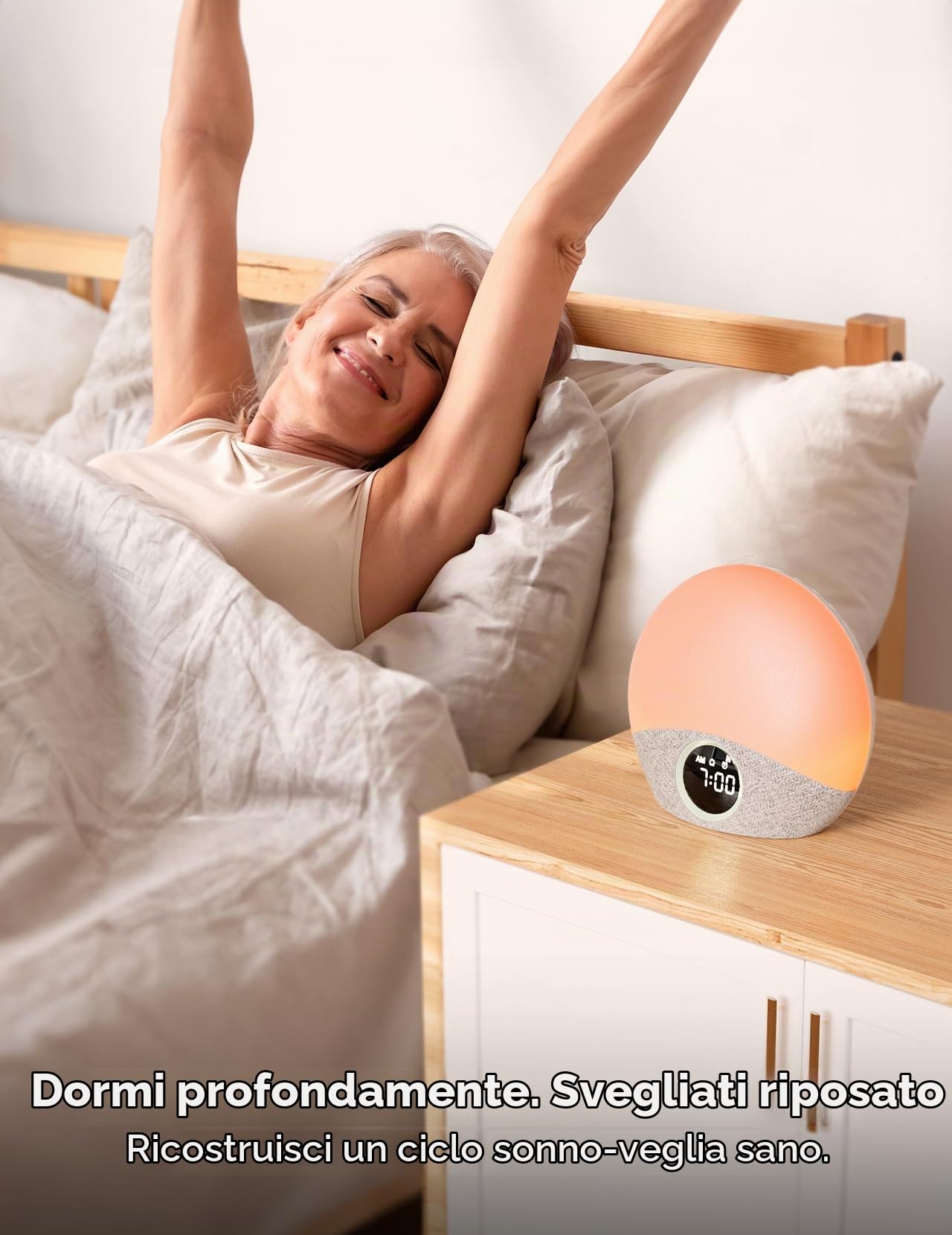 Momcozy Sveglia Luce con Simulazione dell'Alba e del Tramonto, Macchina del Suono con Rumore Bianco per Neonati Adulti, 30 Suoni Rilassanti & 5 Allarme & 7 Colori Luce, Allattamento & Lettura Notturna