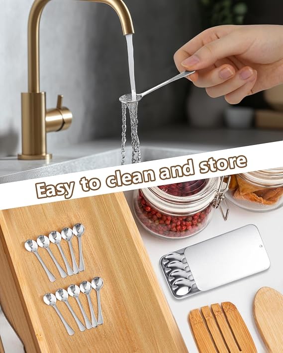 10 PCS Tiny Spoons - Mini Stainless Steel Spoons 2.87 inch for Salt Jars Spice Jars, SUS 304 Food Grade Seasoning Spoons for Salt, Powder Spices, Pepper, Sugar, Coffee,Silver