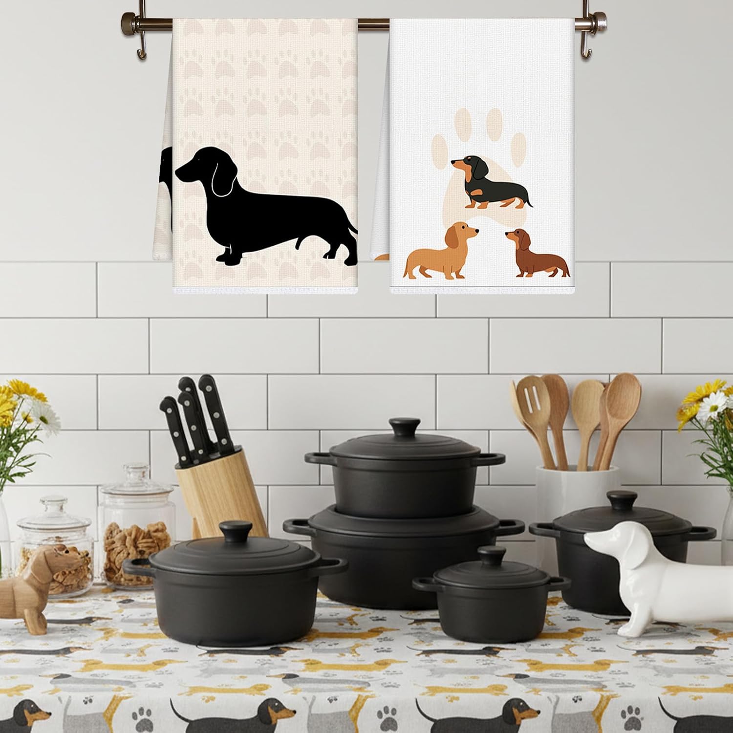 Dachshund Gifts Kitchen Towels, Funny Weiner Dog Dish Towels image 2