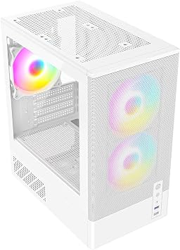 CiT F3 Gaming PC Case – Micro-ATX Computer Case with Mesh Front & Tempered Glass Side Panels - 3 x 120mm ARGB Fans Included - AIO Support - USB 3.0, USB 2.0 - HD Audio/Mic | White