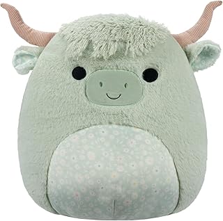 Squishmallows FuzzAMallow Highland - Peluche de vaca de 12 pulgadas, color verde menta