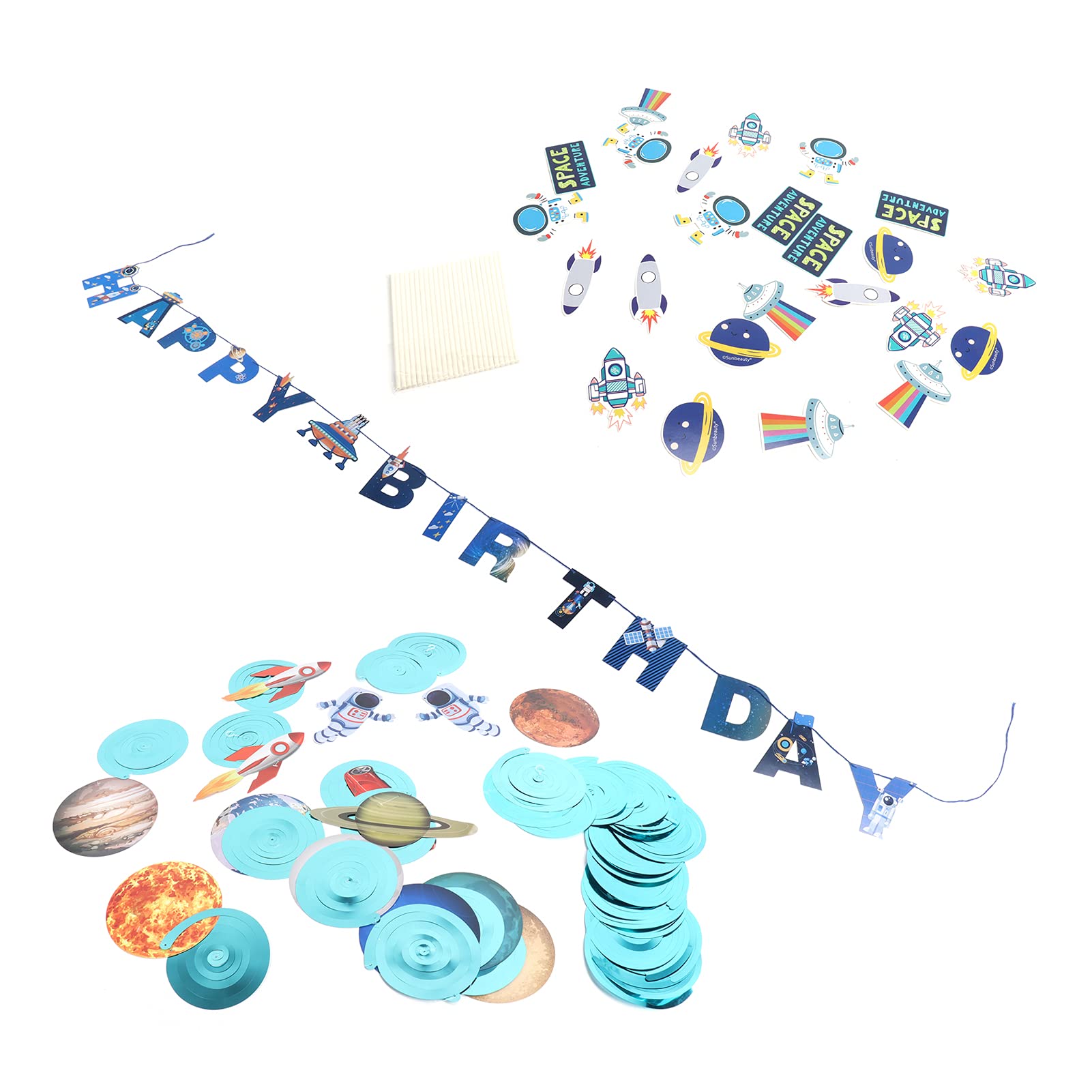Decoración colgante espacial con guirnaldas y pancarta de PVC para cumpleaños infantil