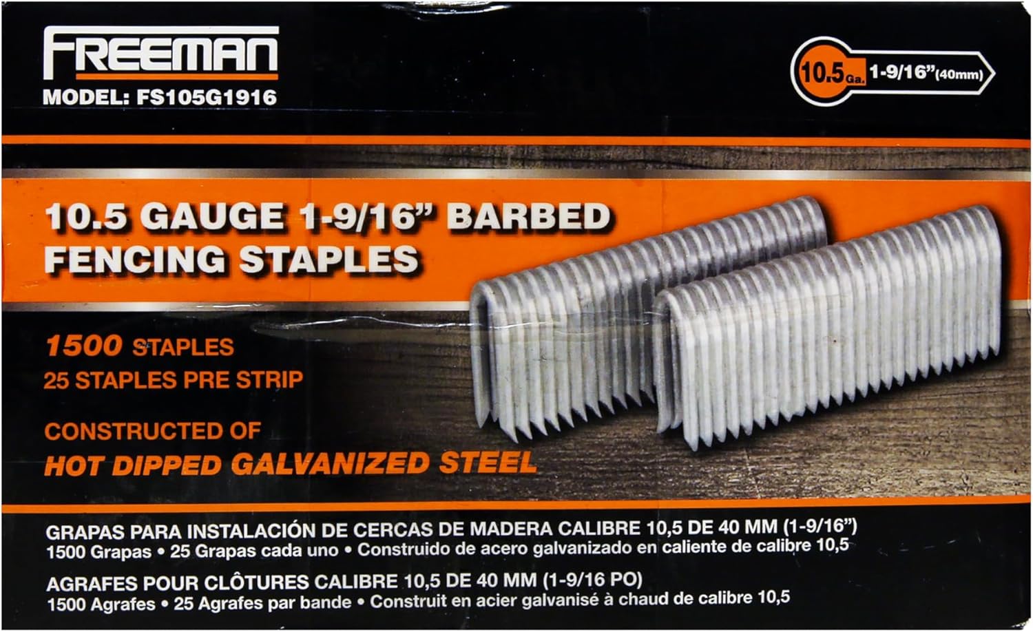 Freeman 10.5-Gauge 1-9/16" Fencing Staples | Glue Collated | Galvanized Steel | 1,500 Count | for Livestock Wire, Mesh, Chain Link Fencing & Ground Wire Installation | FS105G1916